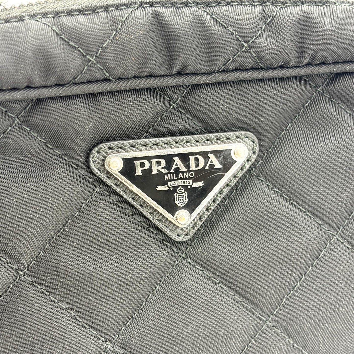 Prada Tessuto Impunturato Quilted Chain Shoulder Bag Black