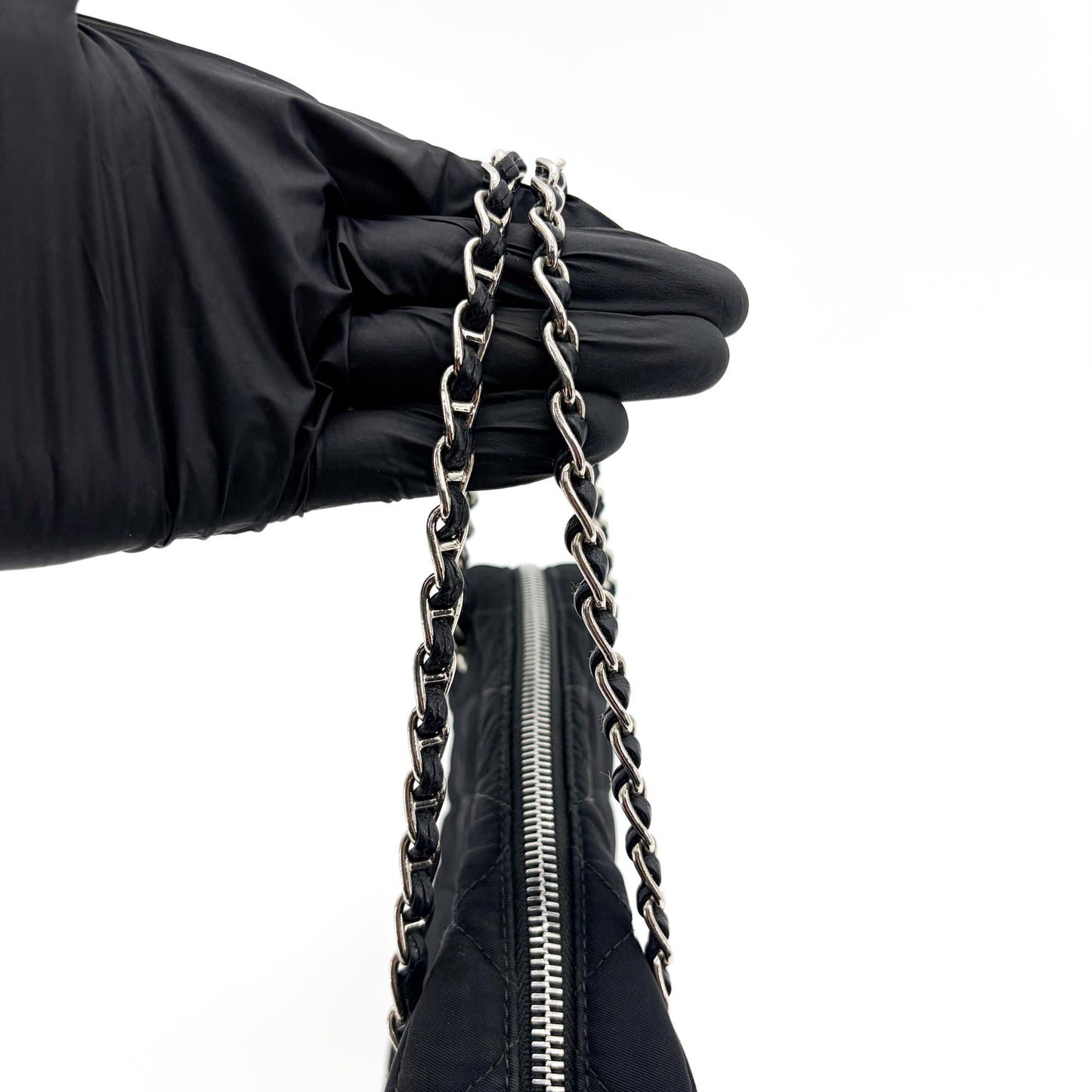 Prada Tessuto Impunturato Quilted Chain Shoulder Bag Black