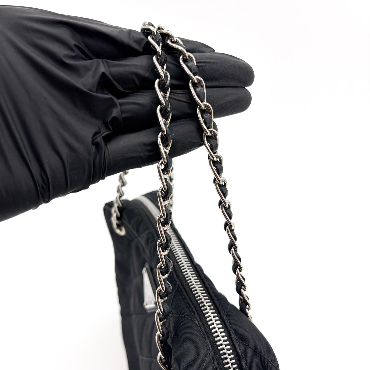 Prada Tessuto Impunturato Quilted Chain Shoulder Bag Black