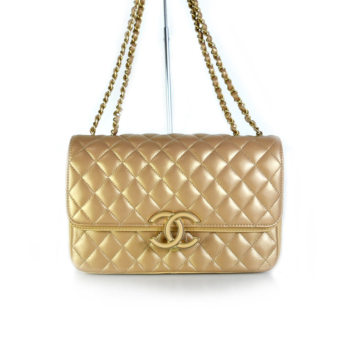 Double flap shoulder bag