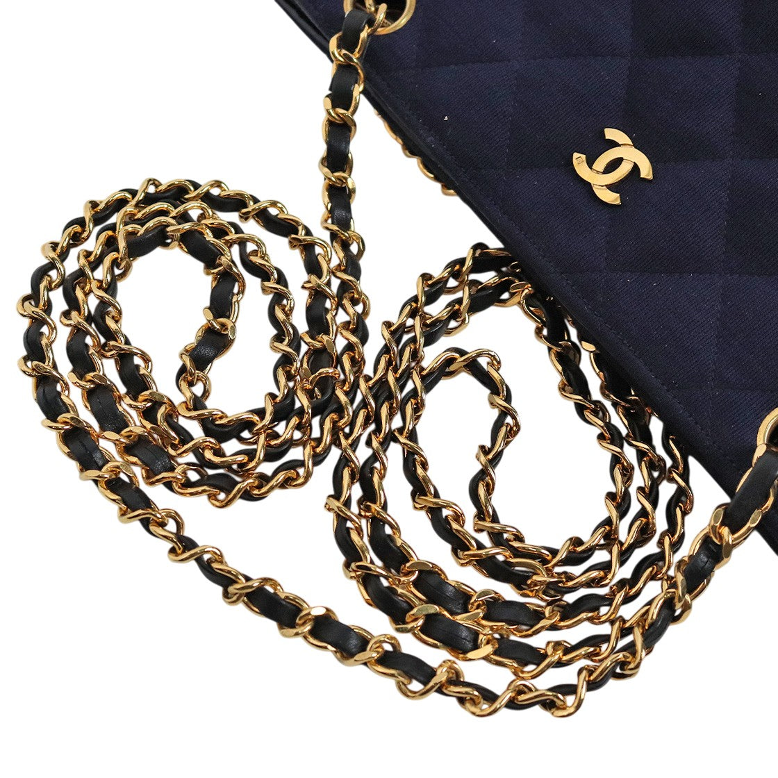 Chanel Navy Fabric Quilted CC Chain Shoulder Bag