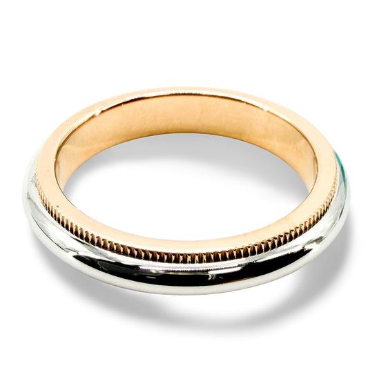 Tiffany Milgrain Wedding Band Ring Platinum & 18K Rose Gold