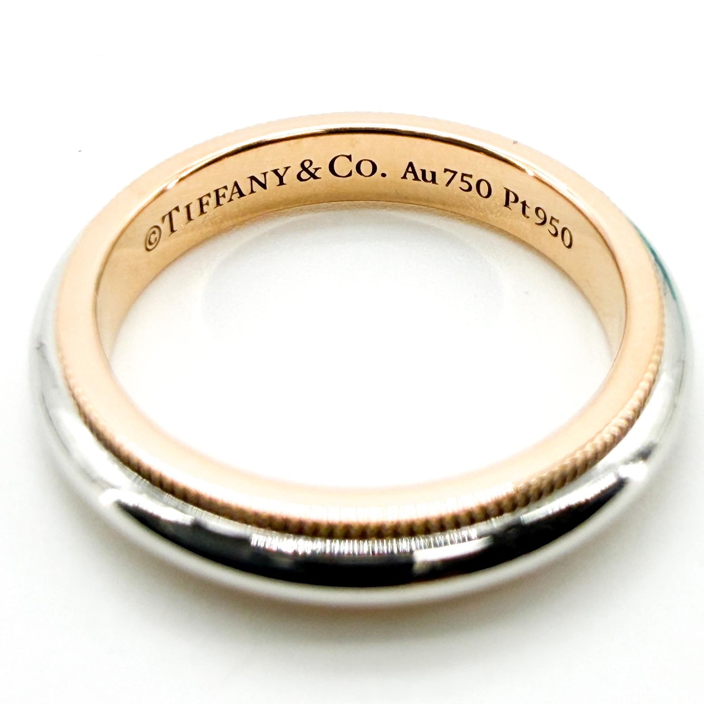 Tiffany Milgrain Wedding Band Ring Platinum & 18K Rose Gold