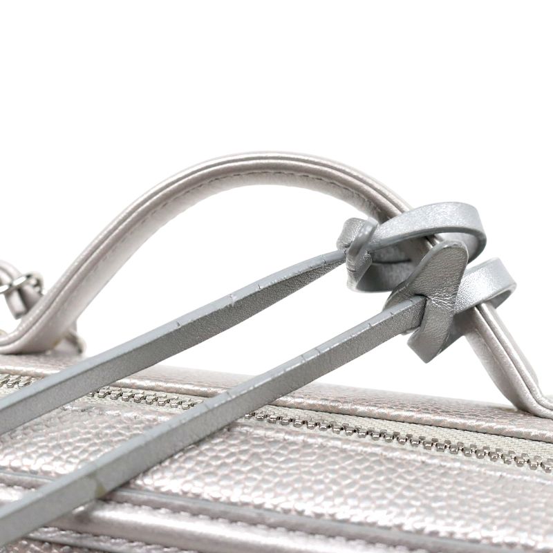Chanel Metallic Silver Caviar Skin Cosmetic Case