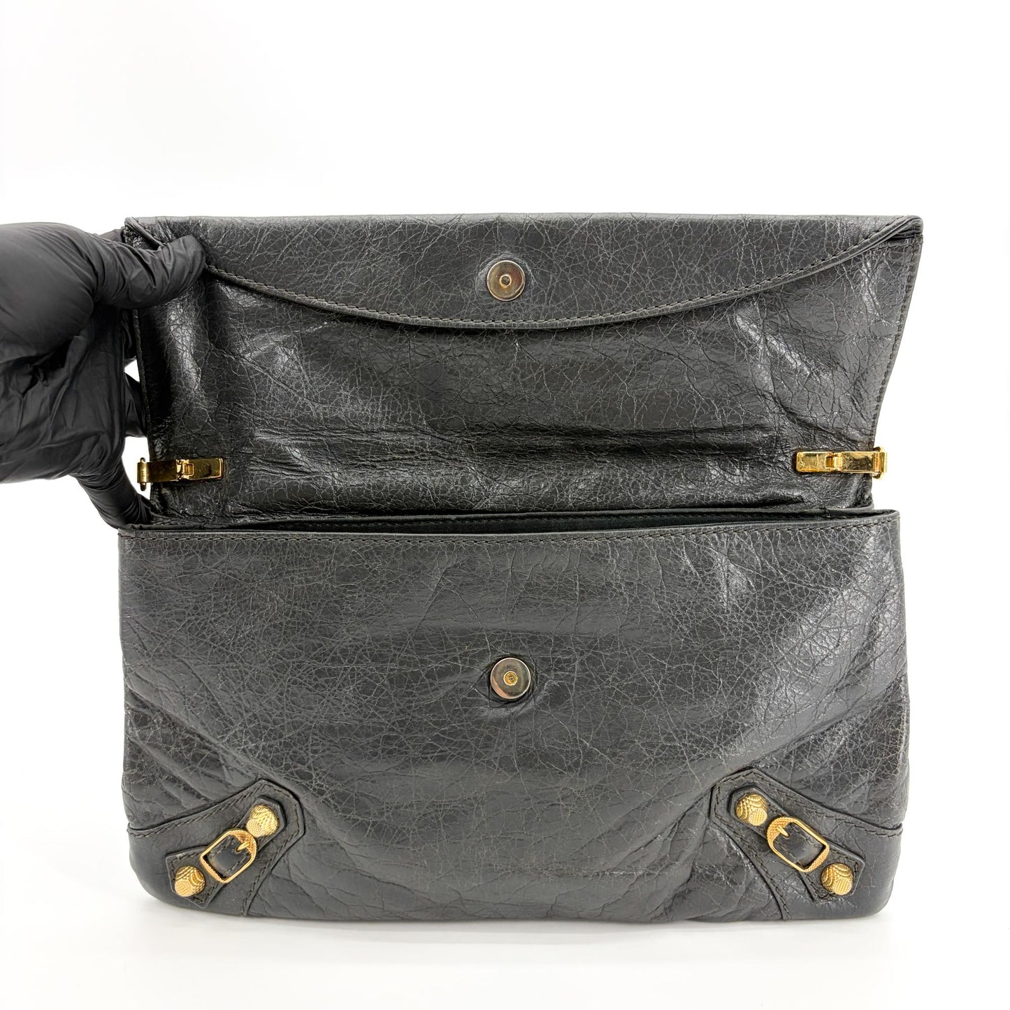 Balenciaga Giant 12 Gold Edition Envelope Clutch Grey Lambskin