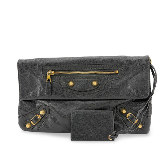 Balenciaga Giant 12 Gold Edition Envelope Clutch Grey Lambskin