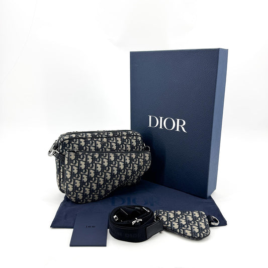 Dior Saddle Clutch Navy Oblique