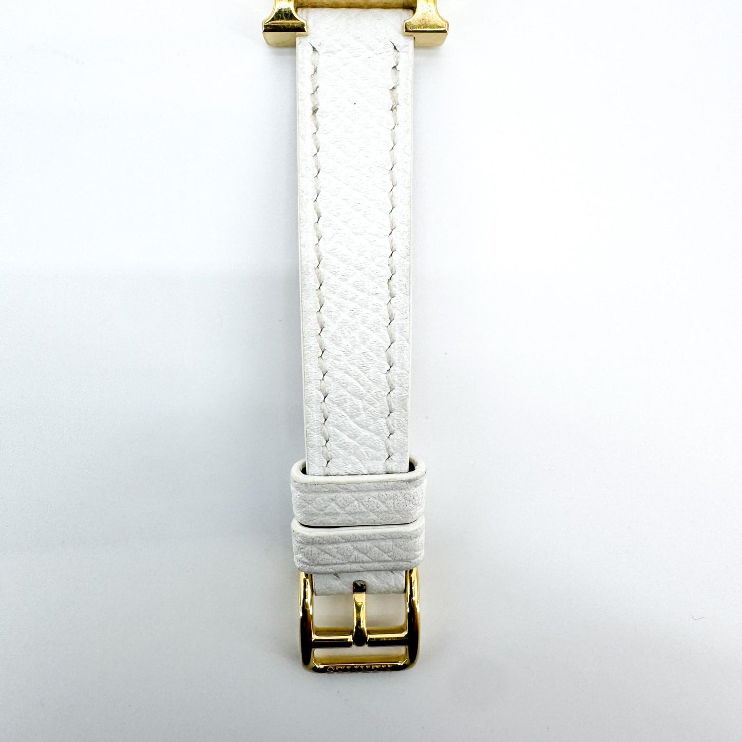 Hermès H-Hour Yellow Gold White Leather Strap Watch