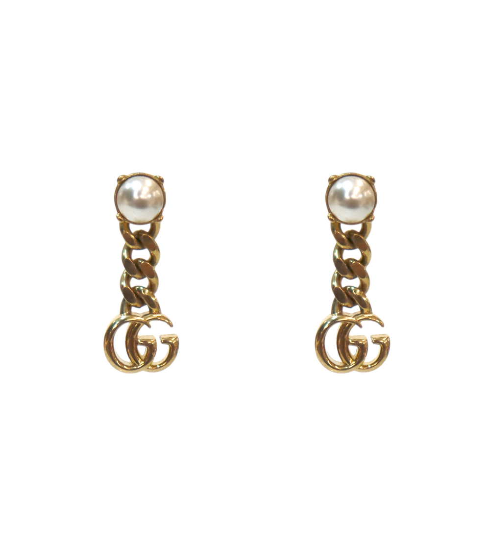 Gucci Pearl Double G Gold Earrings
