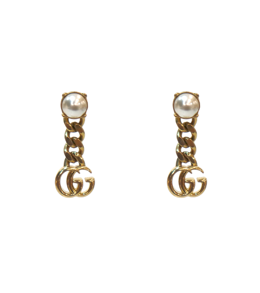 Gucci Pearl Double G Gold Earrings
