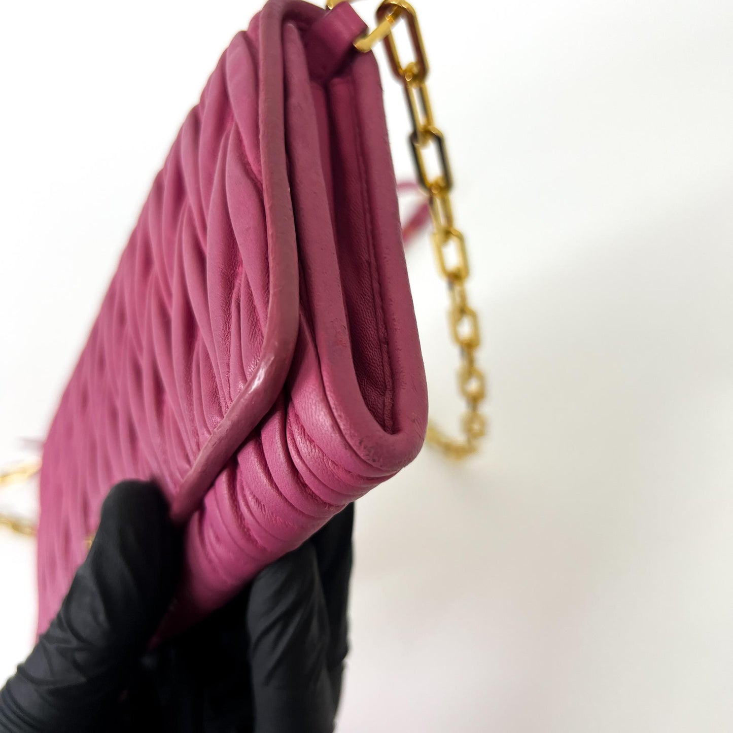 Miu Miu Matelassé Chain Shoulder Bag Pink Gold Hardware