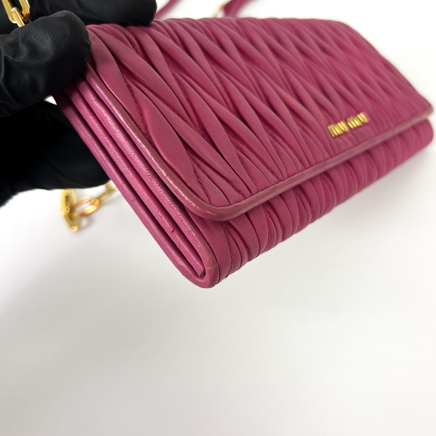 Miu Miu Matelassé Chain Shoulder Bag Pink Gold Hardware