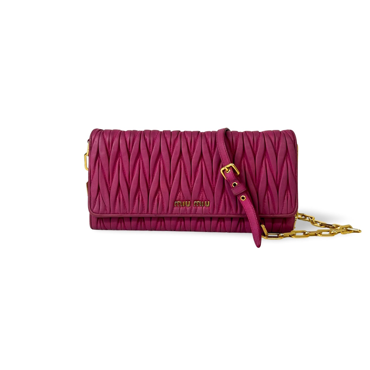 Miu Miu Matelassé Chain Shoulder Bag Pink Gold Hardware