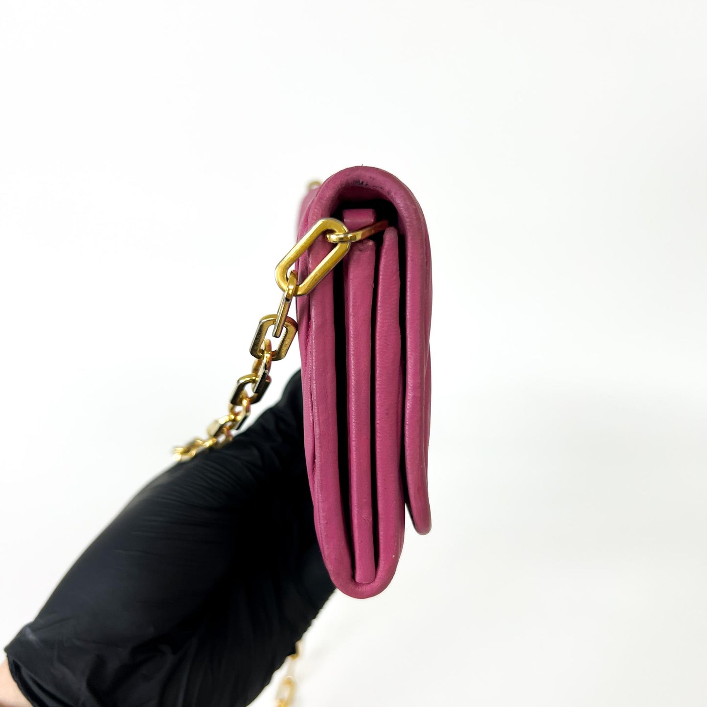 Miu Miu Matelassé Chain Shoulder Bag Pink Gold Hardware