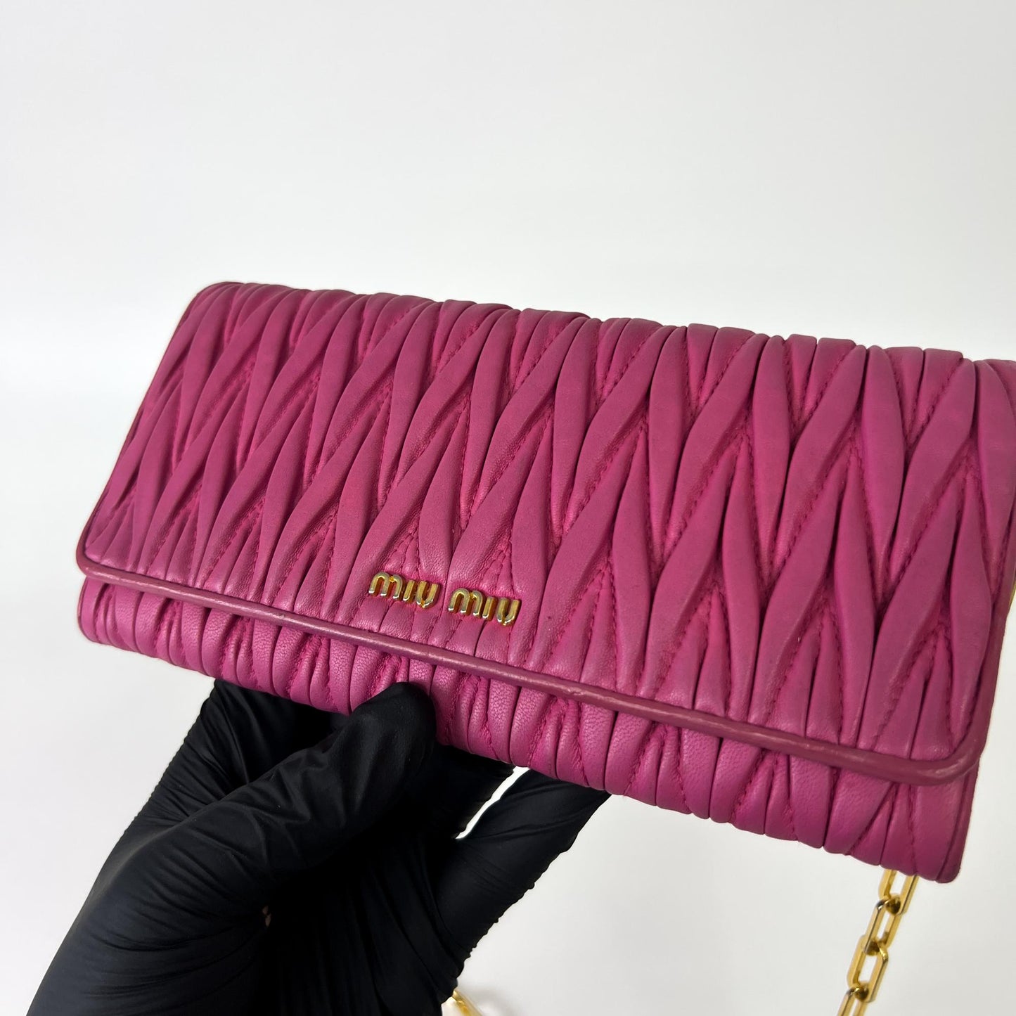 Miu Miu Matelassé Chain Shoulder Bag Pink Gold Hardware