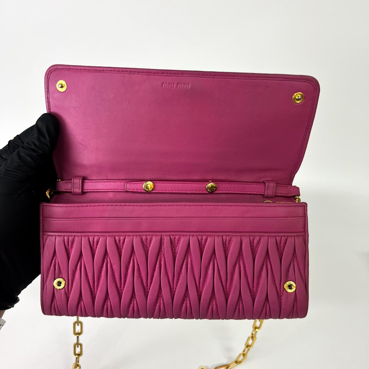 Miu Miu Matelassé Chain Shoulder Bag Pink Gold Hardware