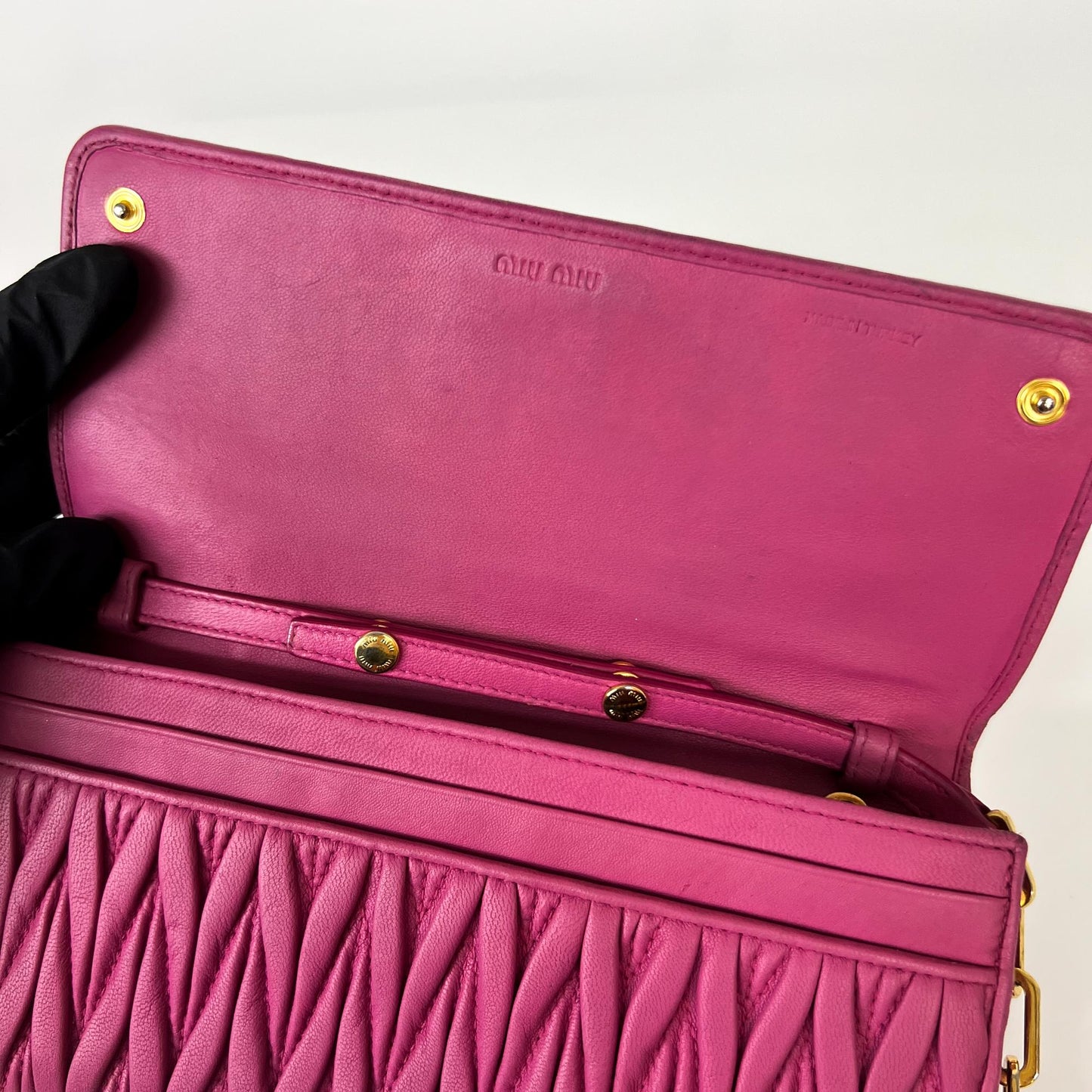 Miu Miu Matelassé Chain Shoulder Bag Pink Gold Hardware