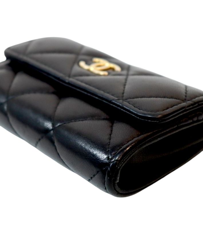 Chanel Black Gold-Toned Card Wallet