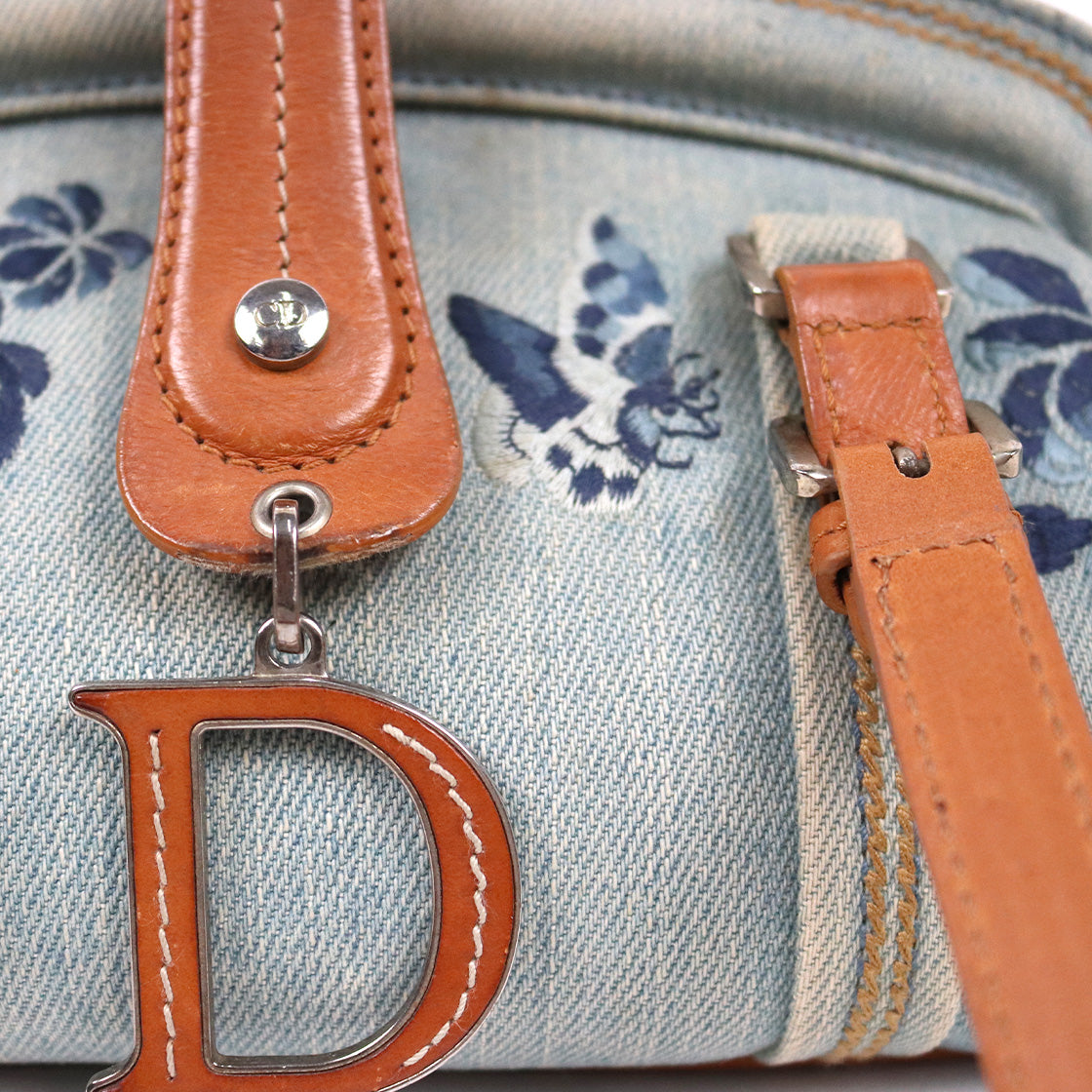 Dior Denim Flower "D" Logo Shoulder Bag