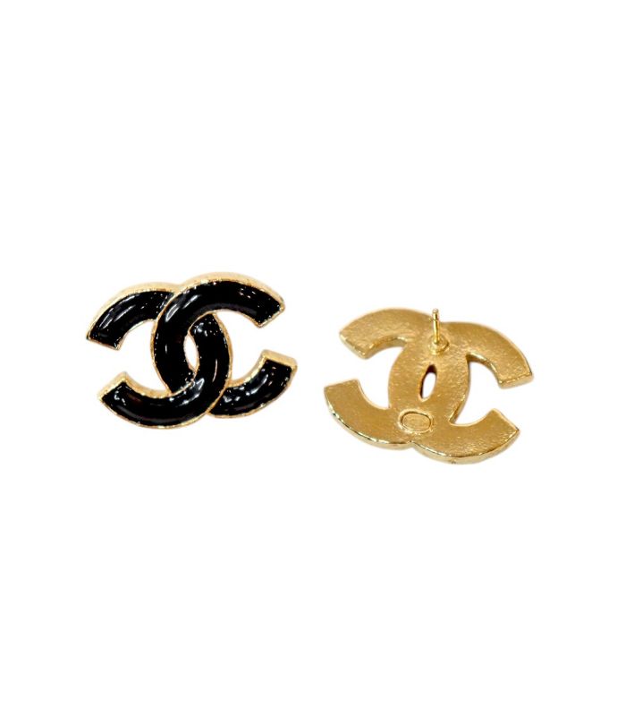 Chanel Black Enamel Gold CC Earrings
