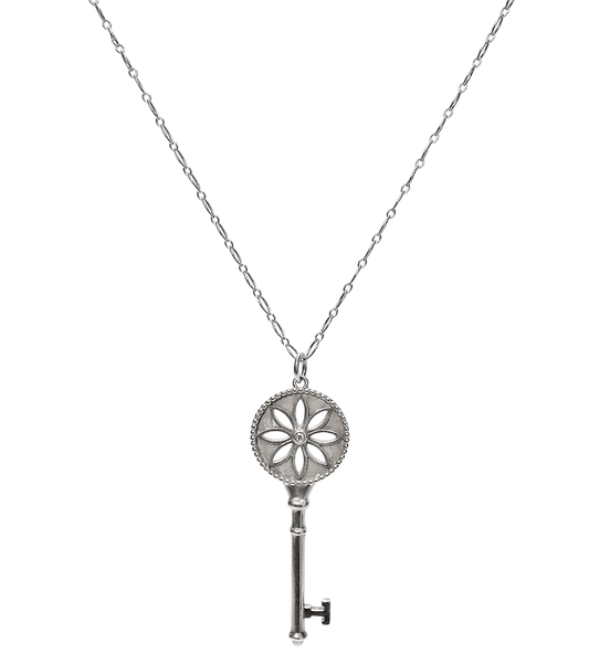 Tiffany 925 Sterling Silver Diamond Key Pendant Necklace