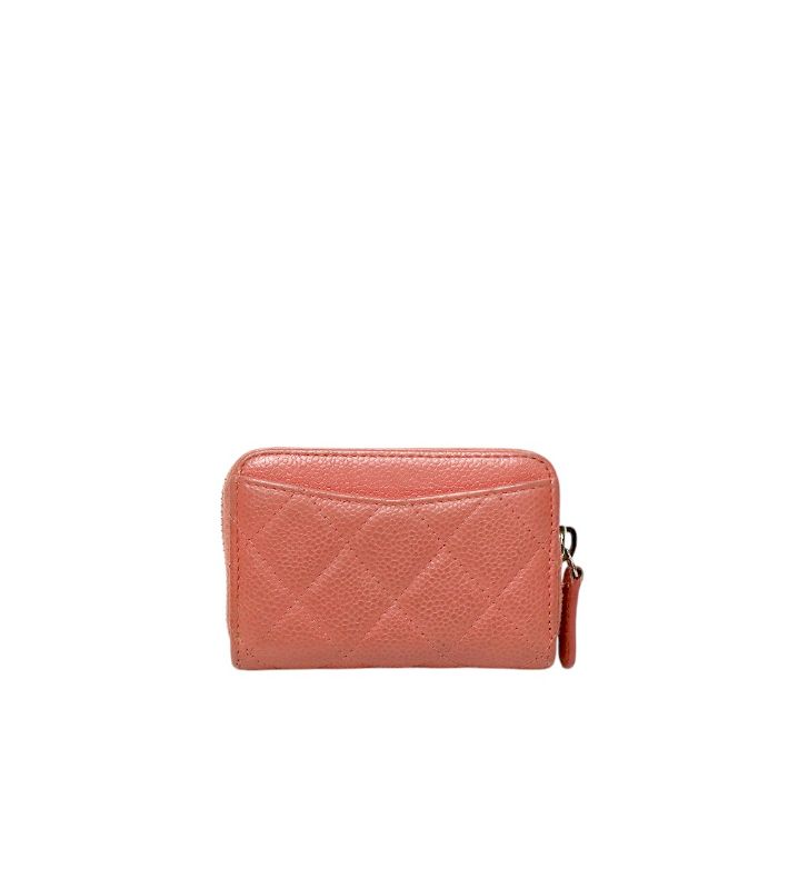 Chanel Pink Caviar Skin Zipped Card Wallet with Zip