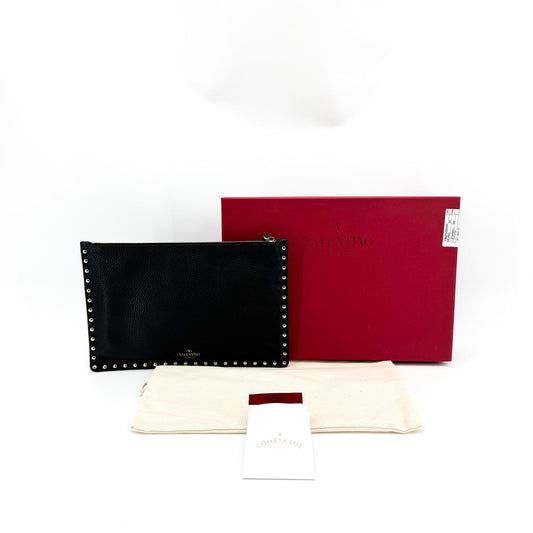 Valentino Rockstud Calfskin Clutch Black