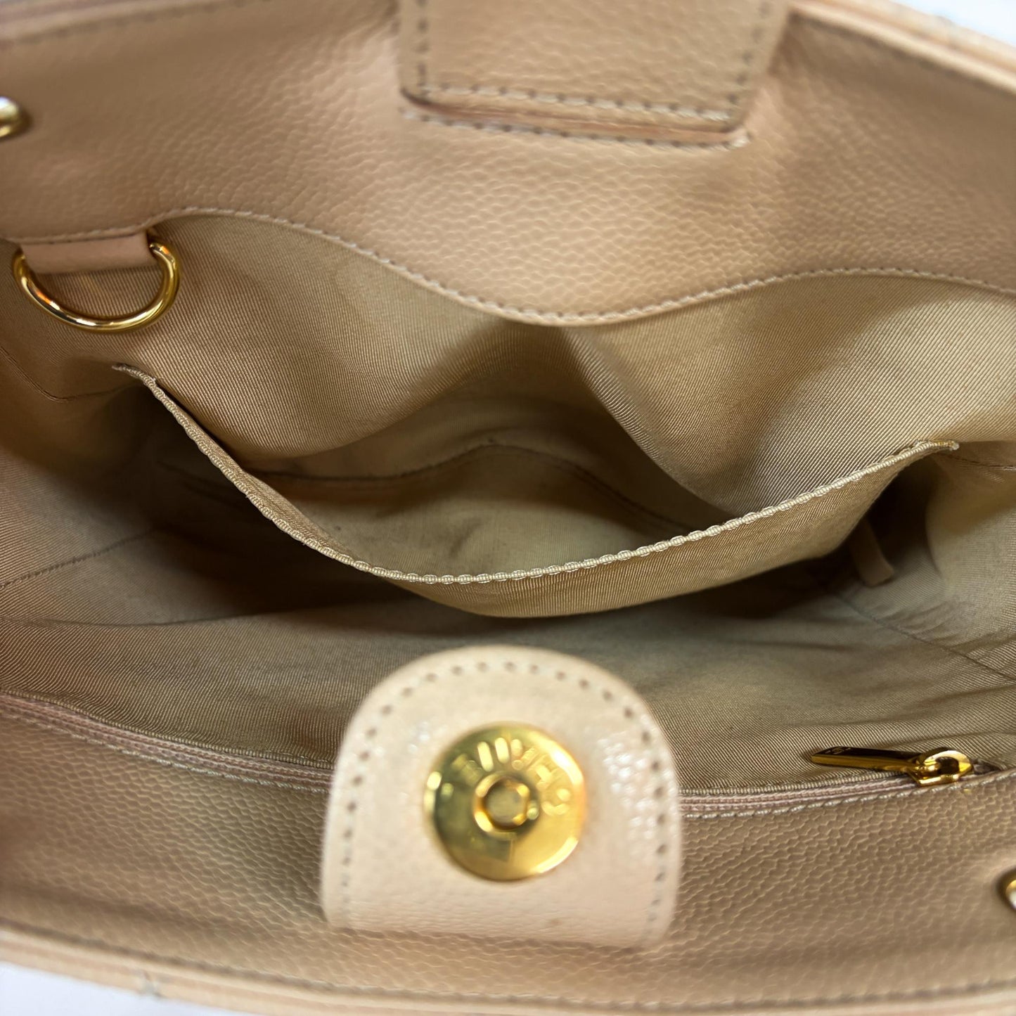 Chanel Petite Shopping Tote Bag Beige Caviar Gold Hardware