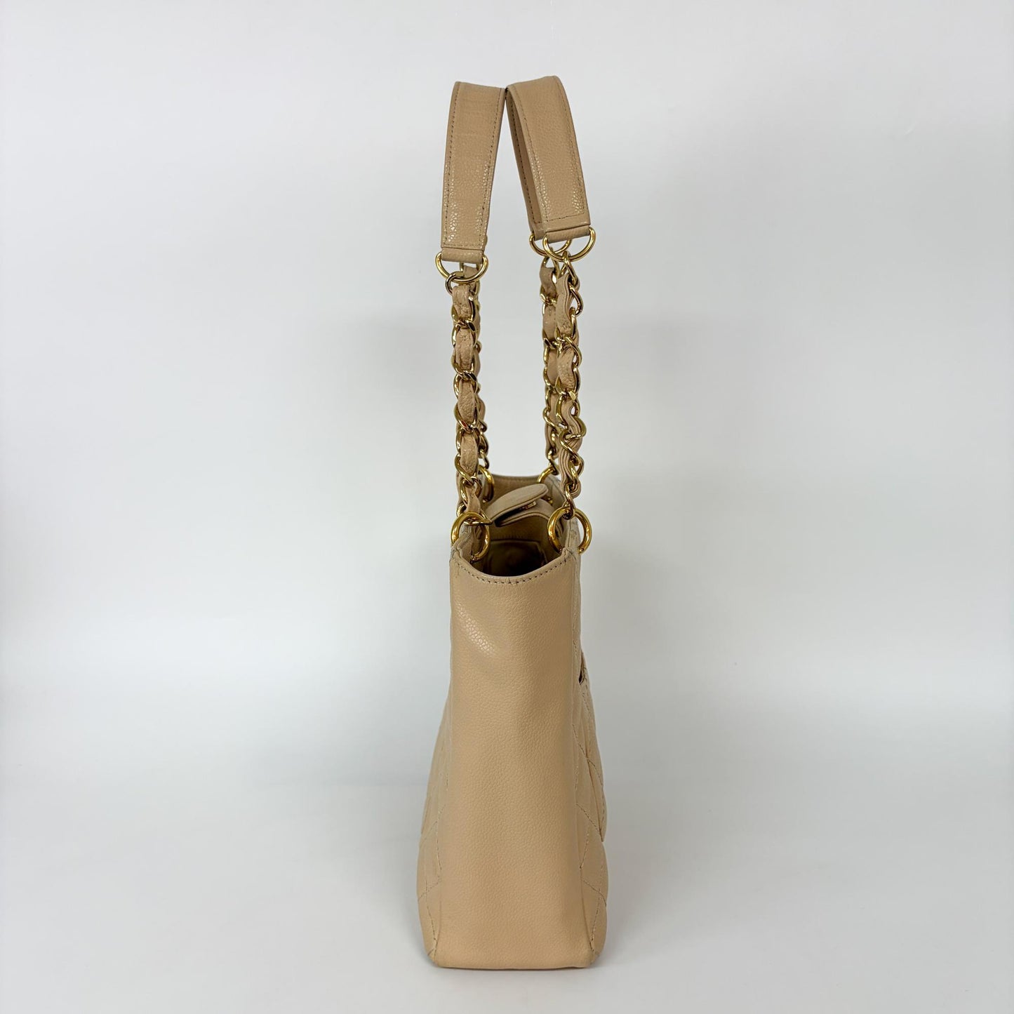 Chanel Petite Shopping Tote Bag Beige Caviar Gold Hardware