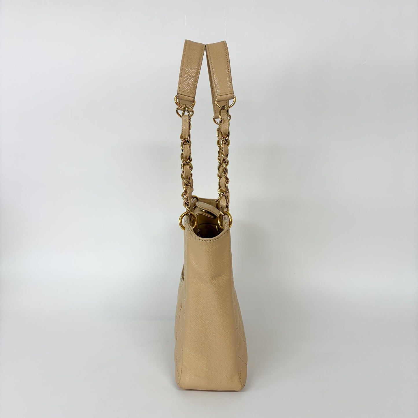 Chanel Petite Shopping Tote Bag Beige Caviar Gold Hardware