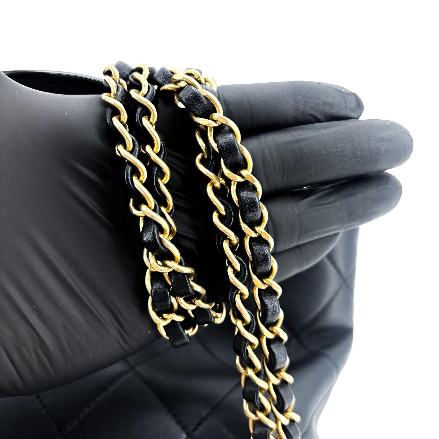 Chanel Vintage Lambskin Top Handle Bucket Bag Black with Gold Hardware