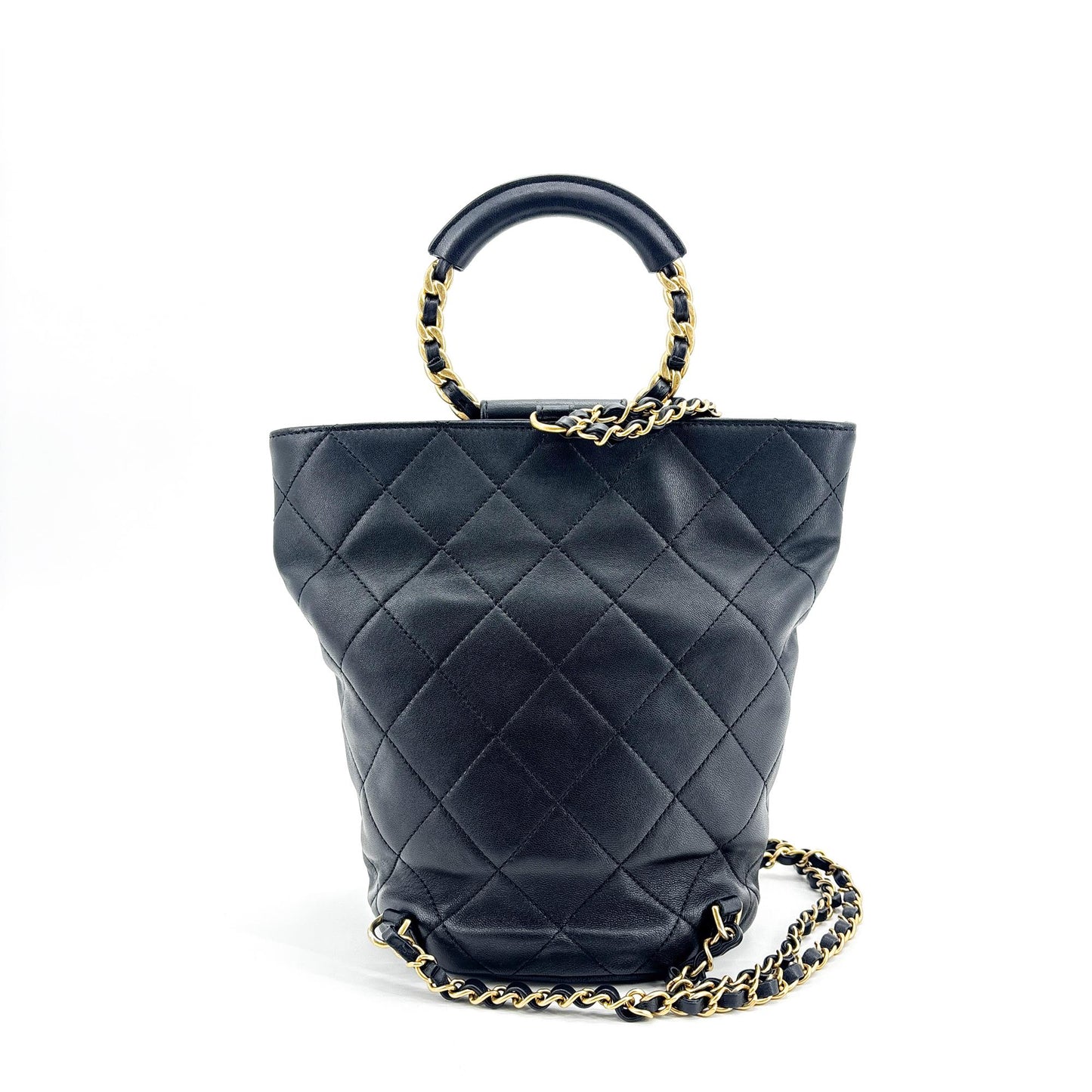 Chanel Vintage Lambskin Top Handle Bucket Bag Black with Gold Hardware