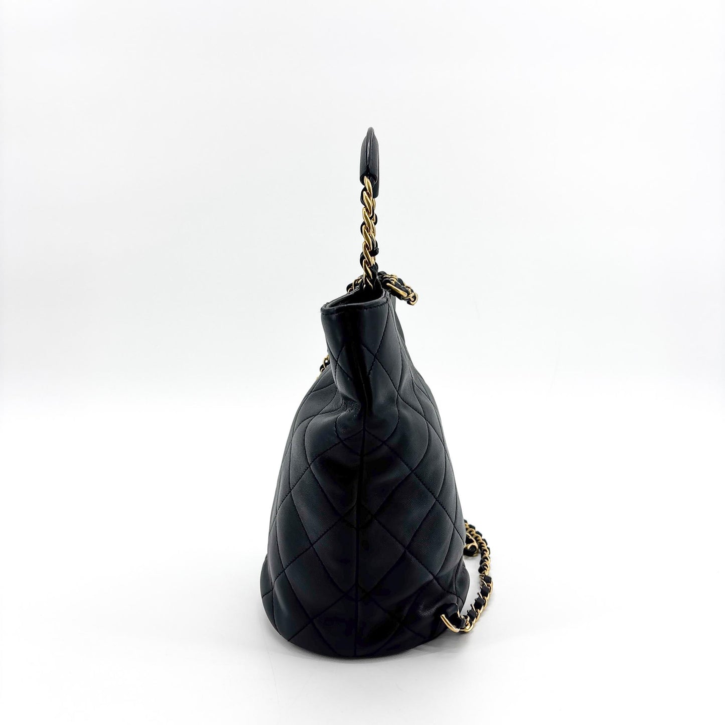 Chanel Vintage Lambskin Top Handle Bucket Bag Black with Gold Hardware
