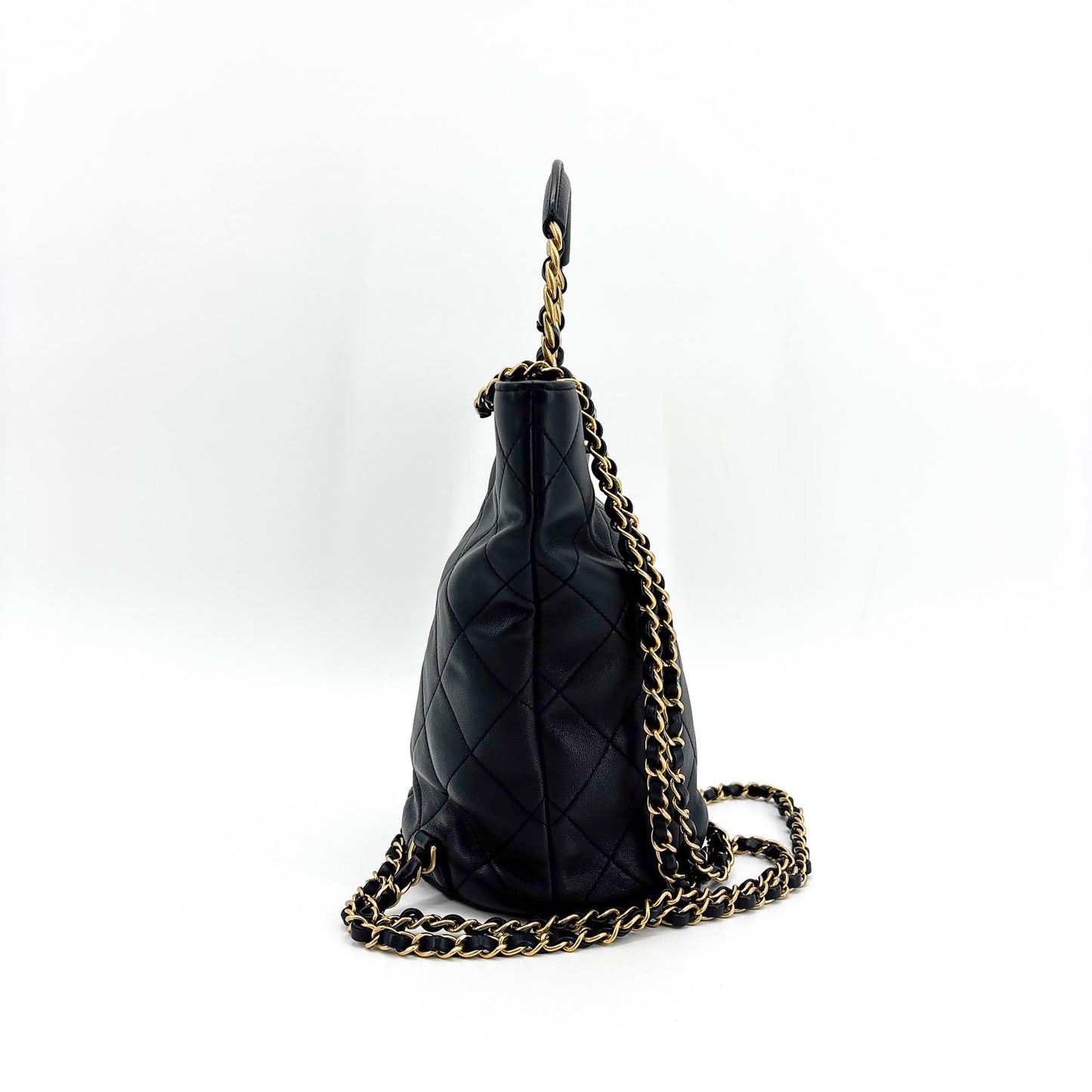 Chanel Vintage Lambskin Top Handle Bucket Bag Black with Gold Hardware