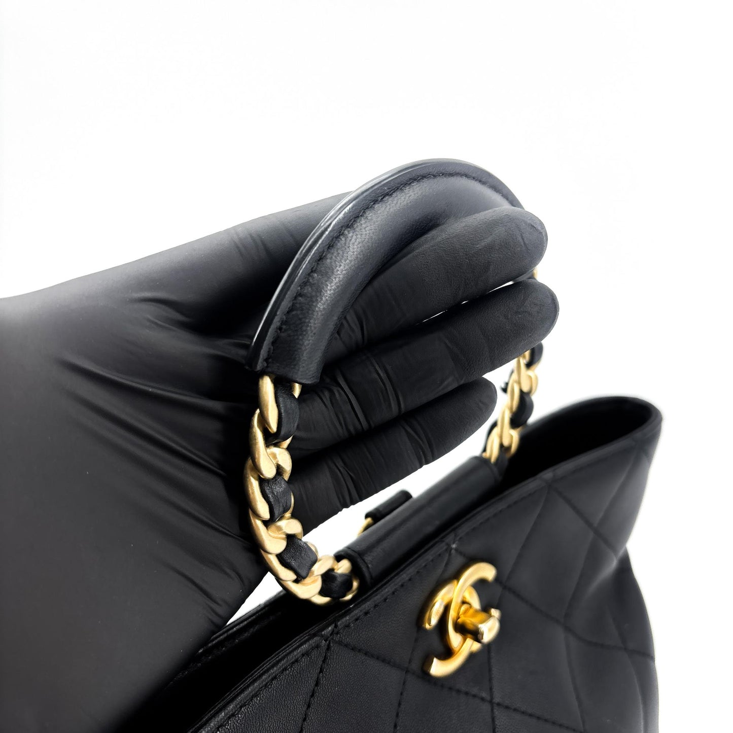 Chanel Vintage Lambskin Top Handle Bucket Bag Black with Gold Hardware