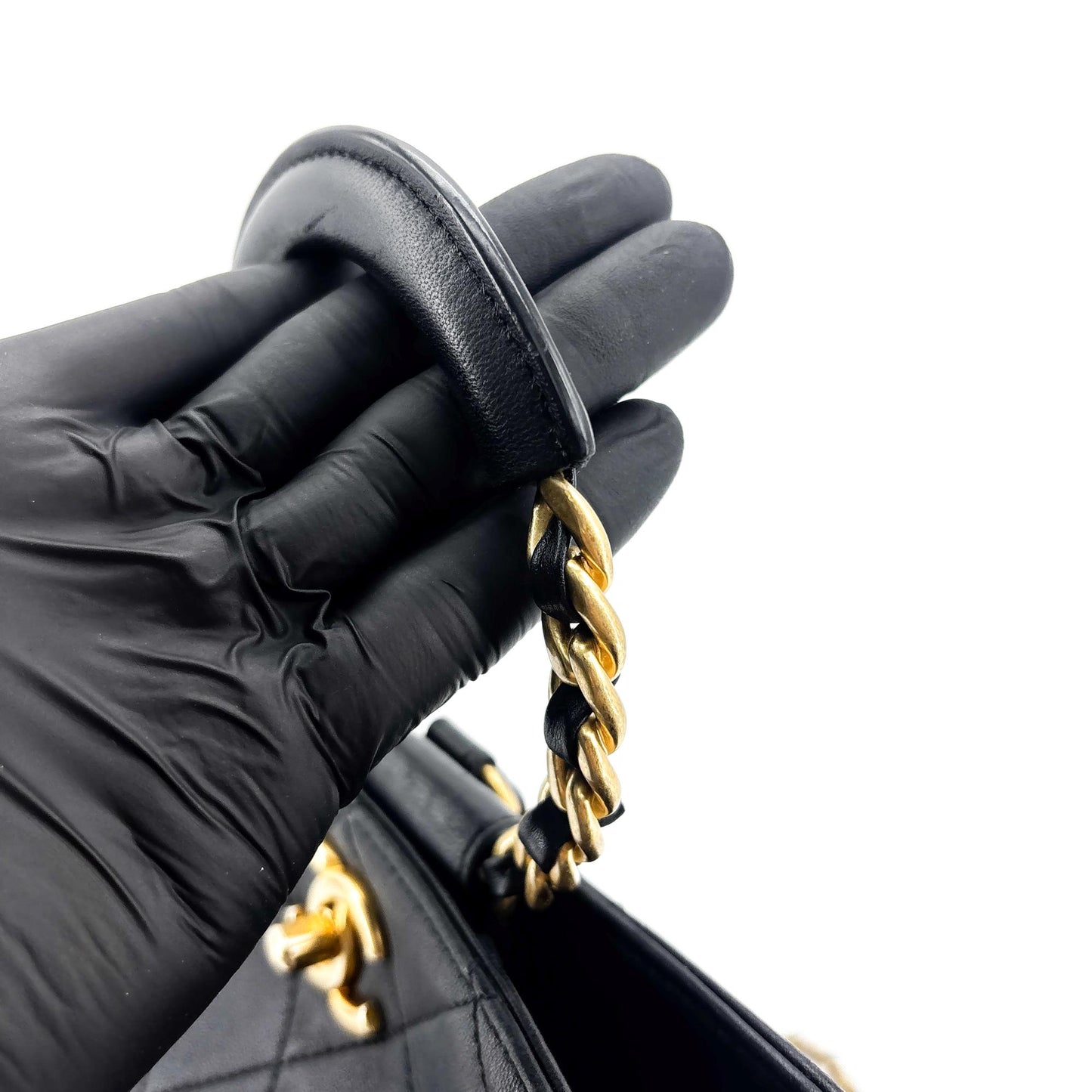 Chanel Vintage Lambskin Top Handle Bucket Bag Black with Gold Hardware