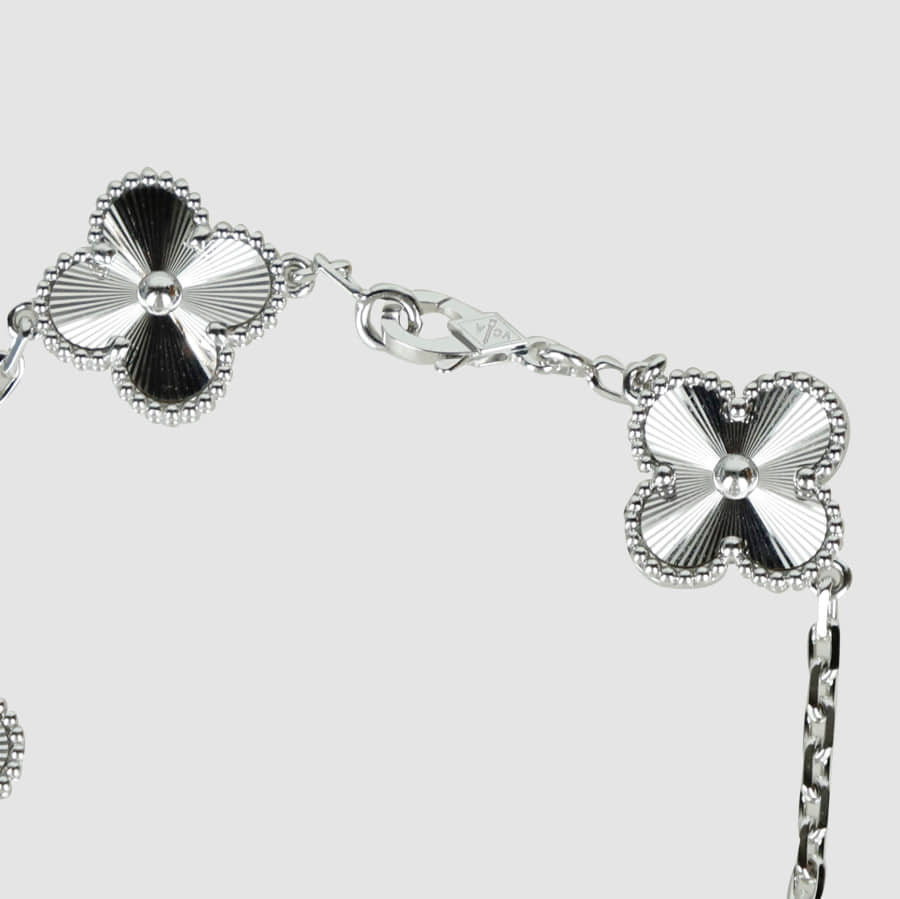 Van Cleef & Arpels Vintage Alhambra Guilloche 5-Motif White Gold Bracelet