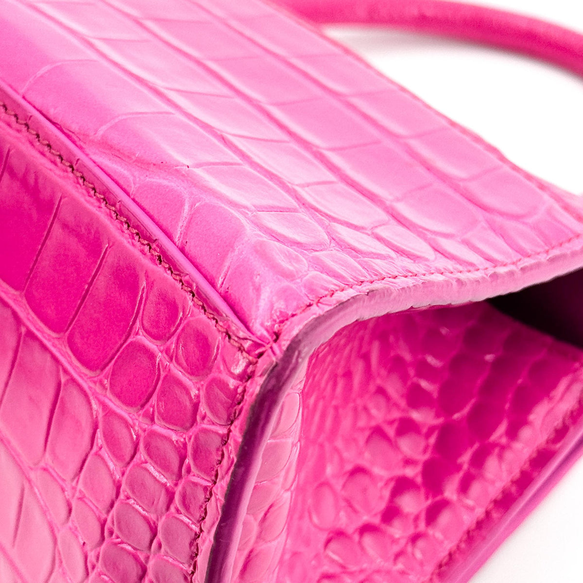 Balenciaga Hourglass XS Croco Embossed Top Handle Bag Pink Silver