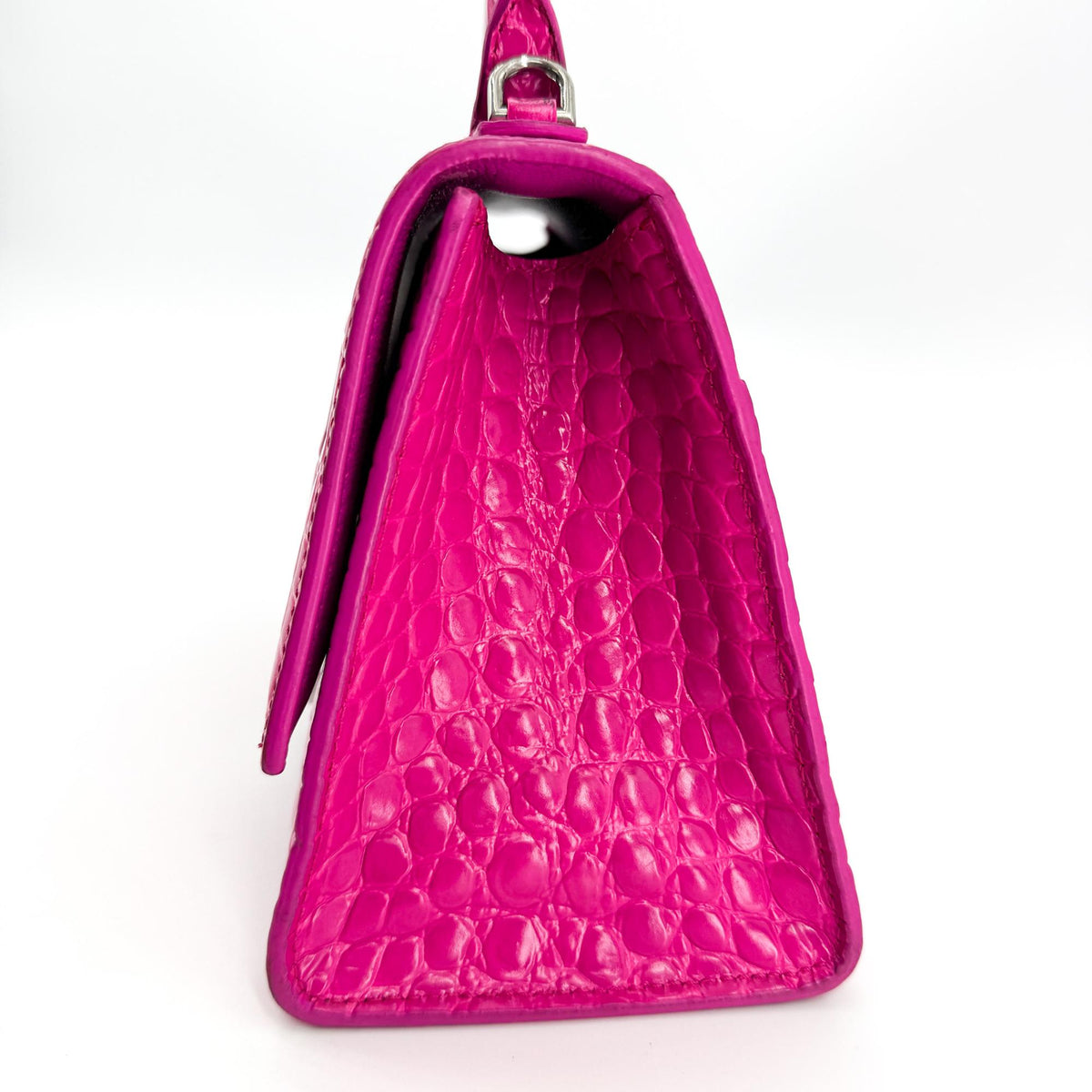 Balenciaga Hourglass XS Croco Embossed Top Handle Bag Pink Silver