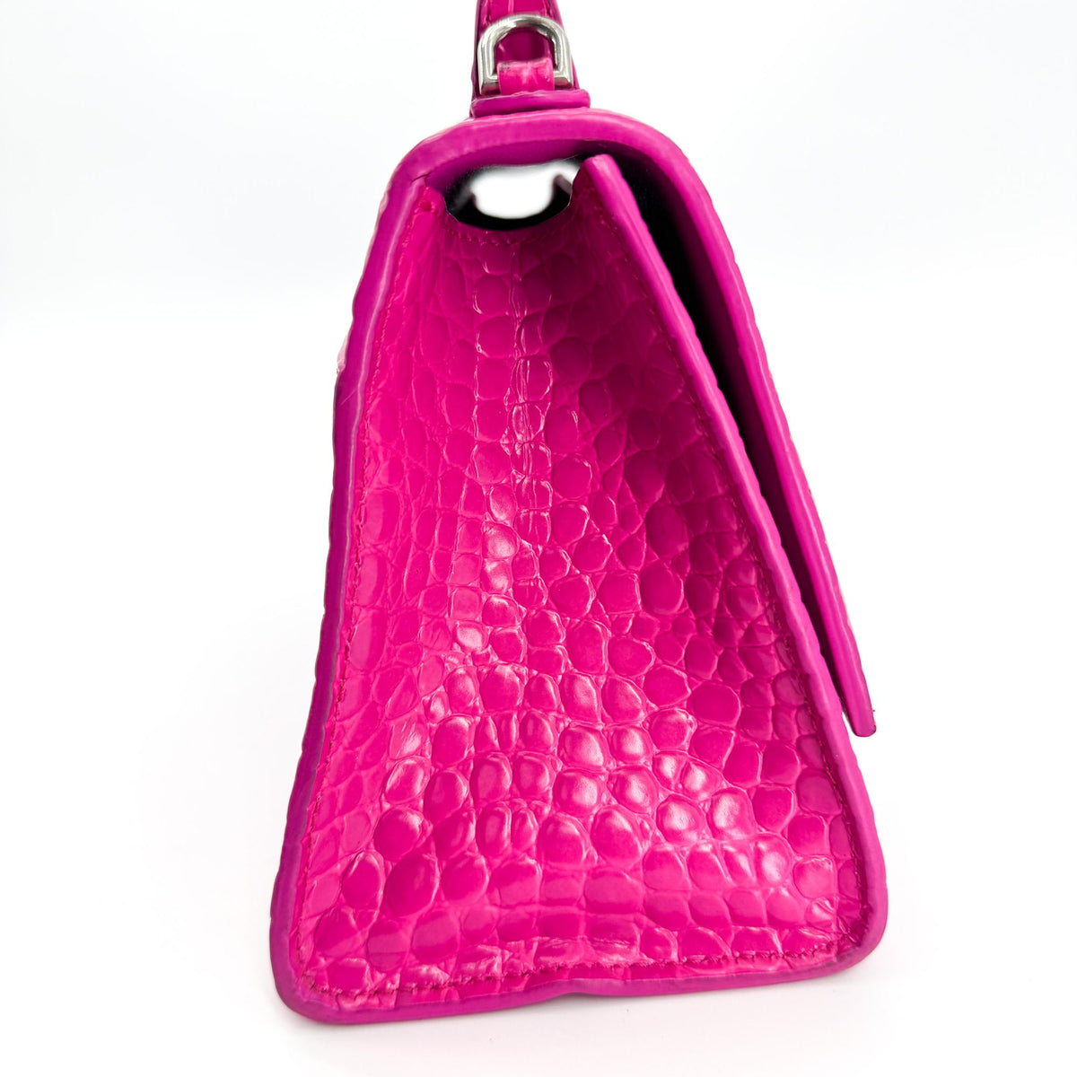 Balenciaga Hourglass XS Croco Embossed Top Handle Bag Pink Silver