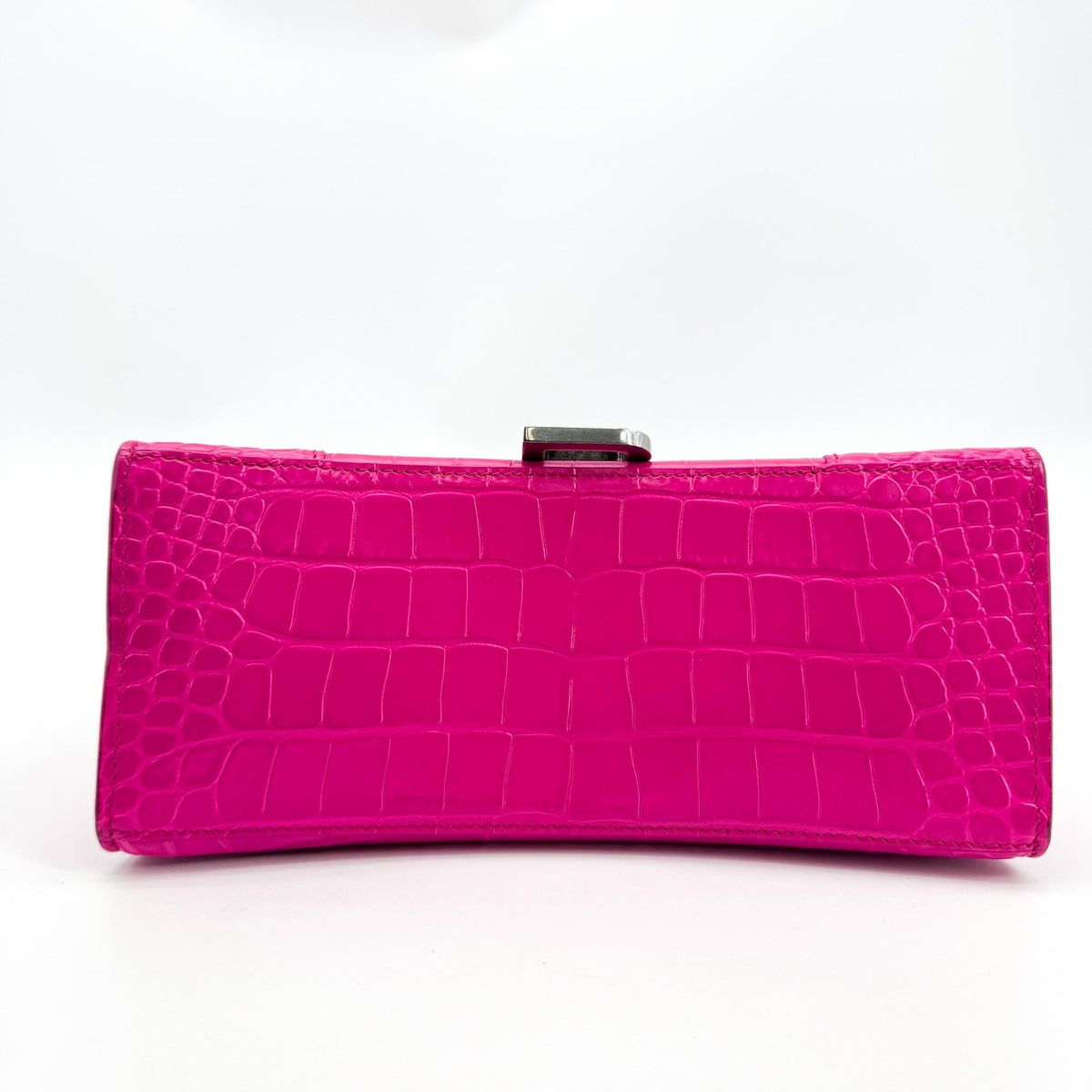Balenciaga Hourglass XS Croco Embossed Top Handle Bag Pink Silver