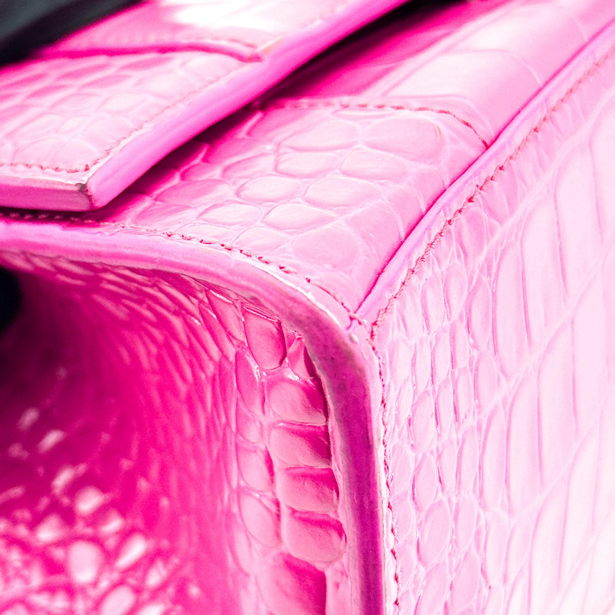 Balenciaga Hourglass XS Croco Embossed Top Handle Bag Pink Silver