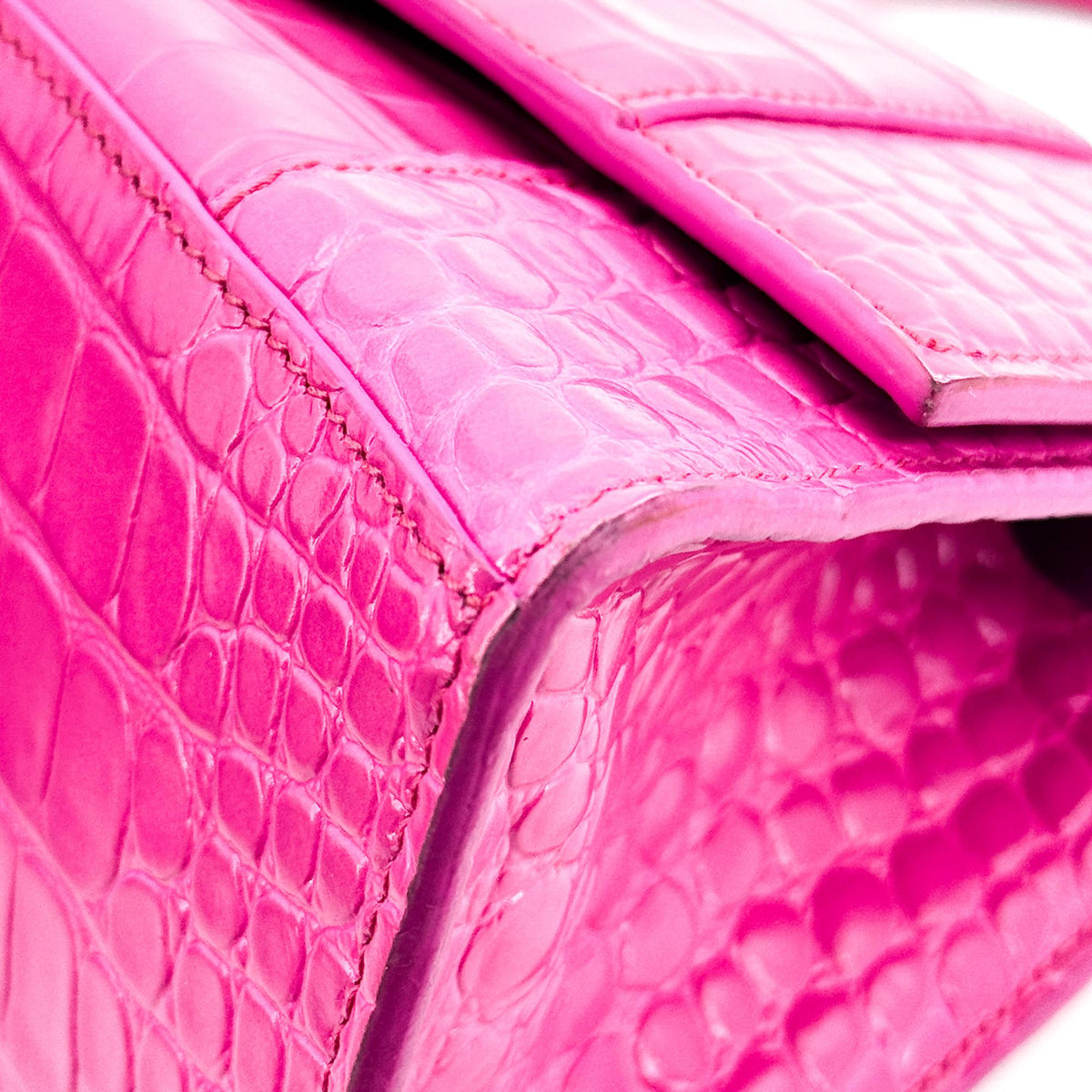 Balenciaga Hourglass XS Croco Embossed Top Handle Bag Pink Silver