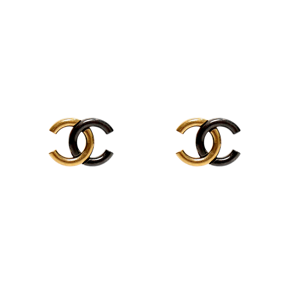 Chanel CC Logo Gold and Black Two-Tone Earrings