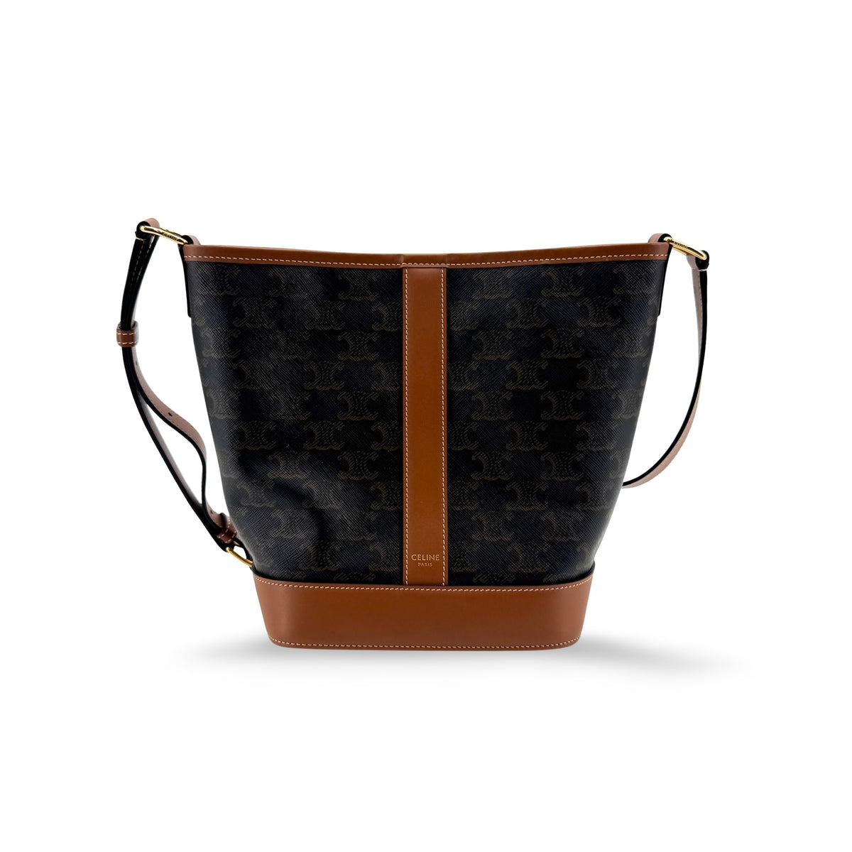 Celine Triomphe Canvas Small Bucket Bag Tan