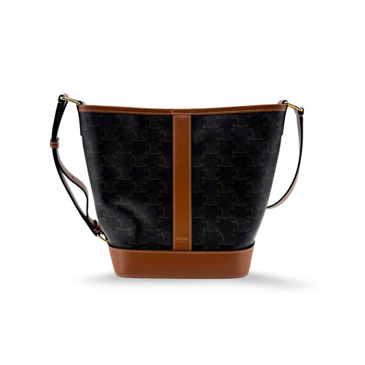Celine Triomphe Canvas Small Bucket Bag Tan