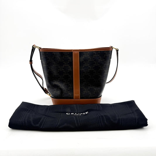 Celine Triomphe Canvas Small Bucket Bag Tan
