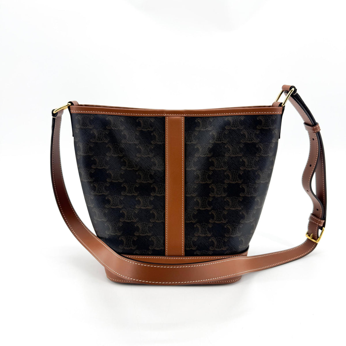 Celine Triomphe Canvas Small Bucket Bag Tan