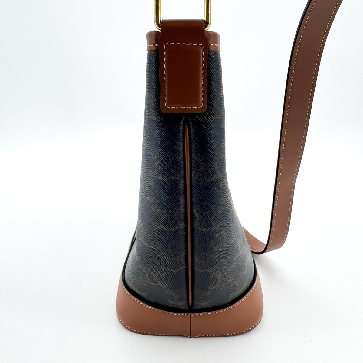 Celine Triomphe Canvas Small Bucket Bag Tan