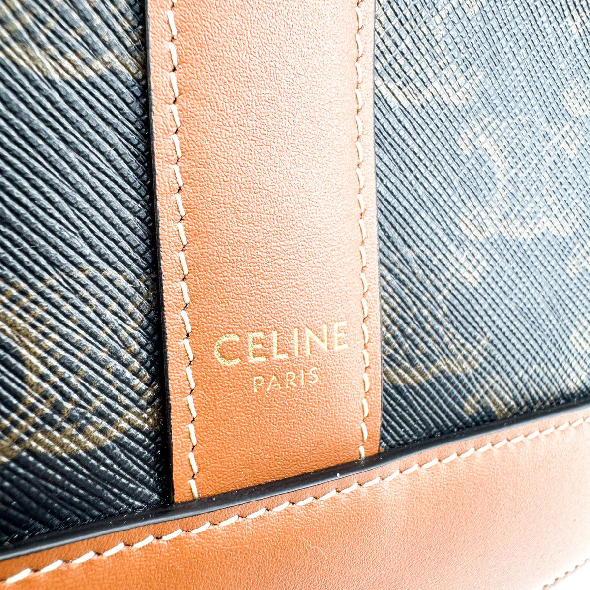 Celine Triomphe Canvas Small Bucket Bag Tan